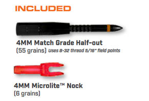 Easton 4MM Axis Long Range Match Grade Arrows, AAE Hybrid Vanes, w/55 grain Half-Out Inserts 6pk